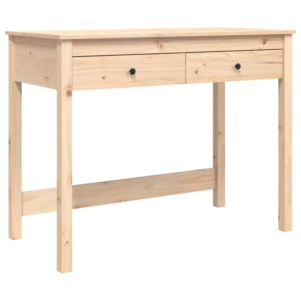 Solid Pine Wood Desk with 2 Drawers Brown Office Study Table 100x50x78 cm