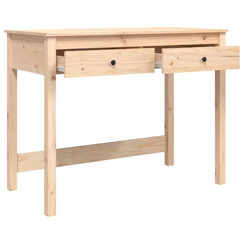 Solid Pine Wood Desk with 2 Drawers Brown Office Study Table 100x50x78 cm