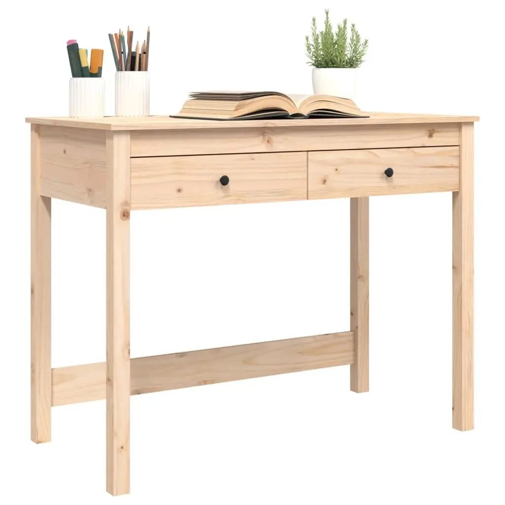 Solid Pine Wood Desk with 2 Drawers Brown Office Study Table 100x50x78 cm