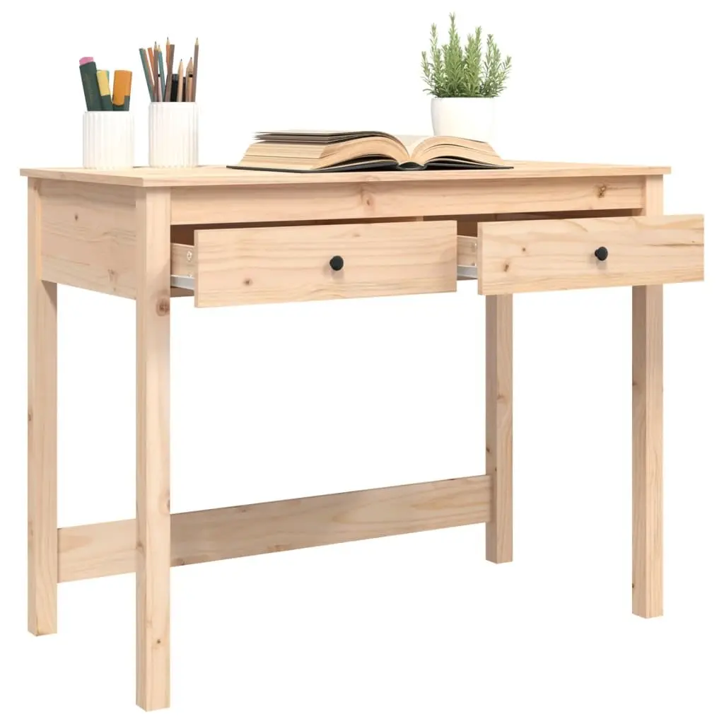 Solid Pine Wood Desk with 2 Drawers Brown Office Study Table 100x50x78 cm