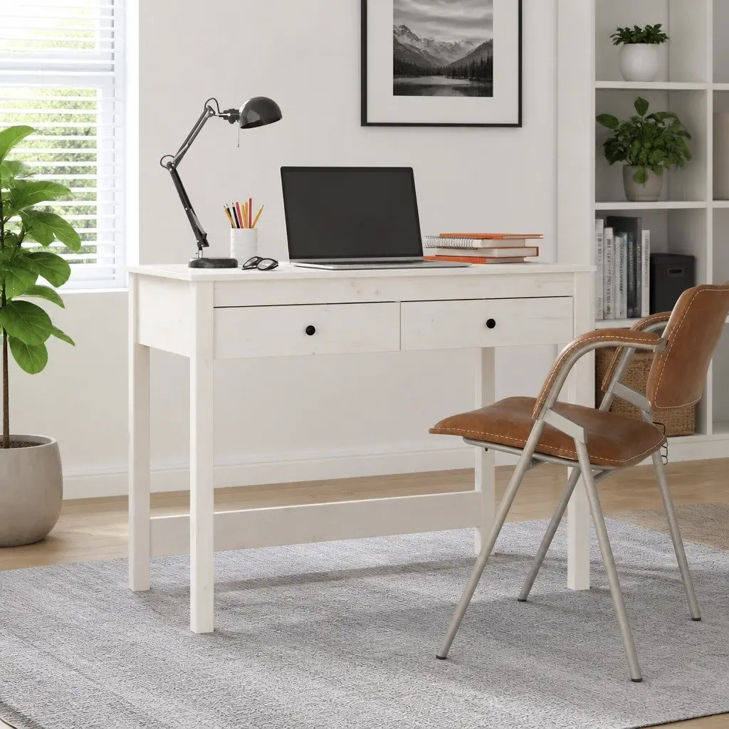 Solid Wood Pine Desk for Office Study White 100 x 50 x 78 cm