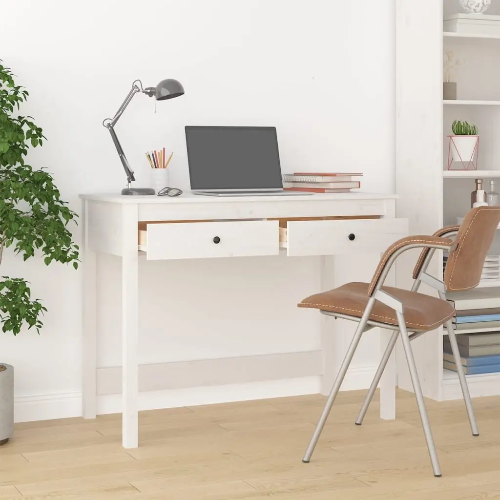 Solid Wood Pine Desk for Office Study White 100 x 50 x 78 cm