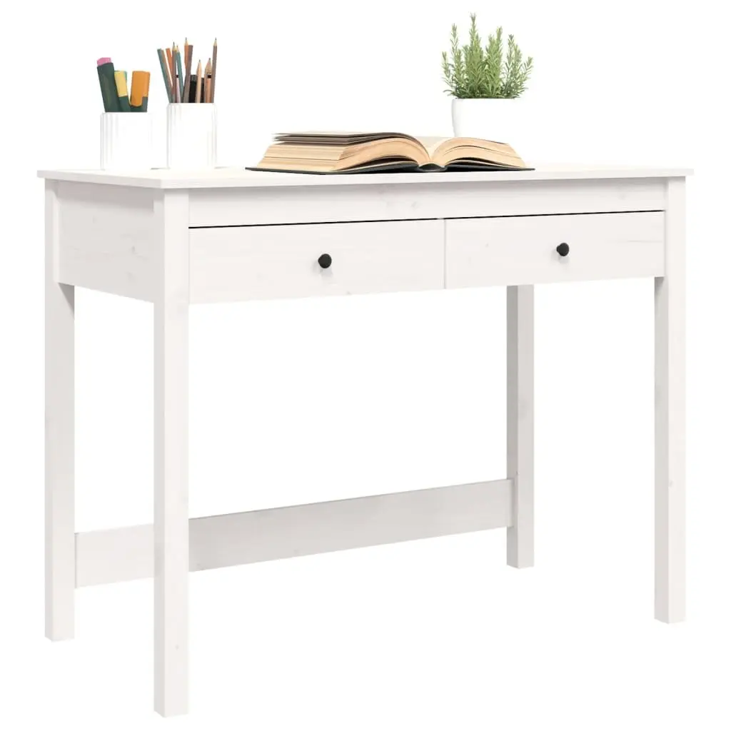 Solid Wood Pine Desk for Office Study White 100 x 50 x 78 cm