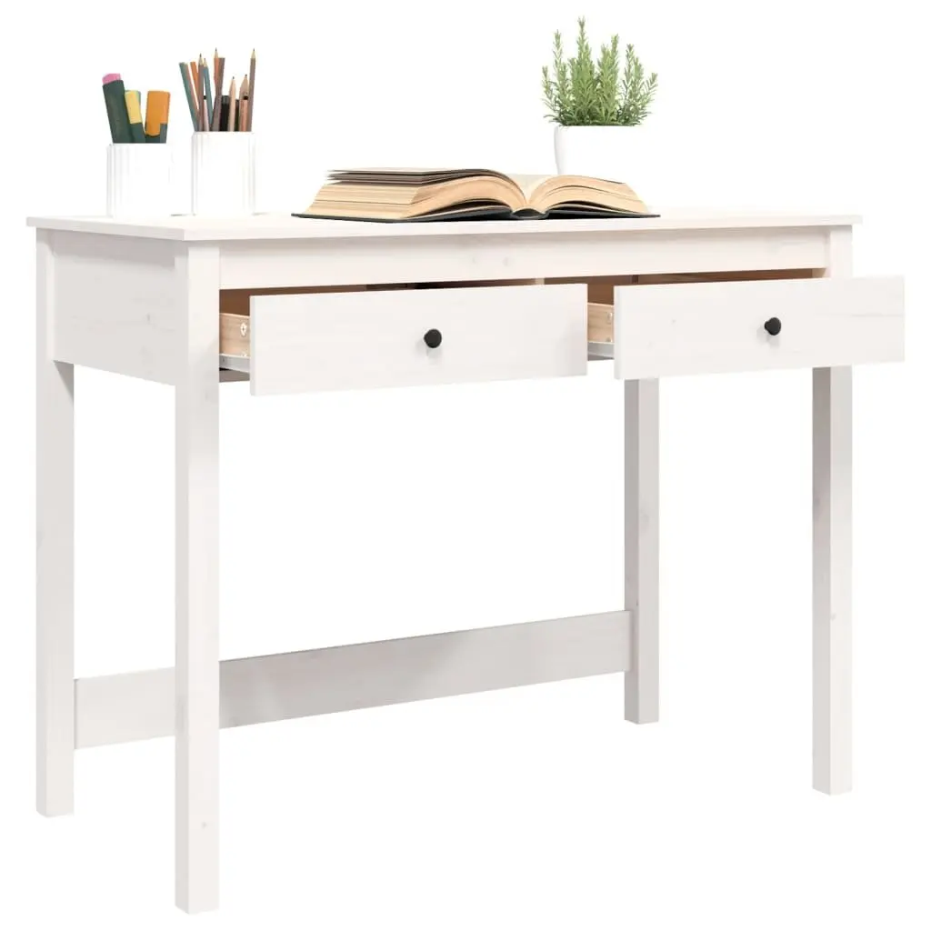 Solid Wood Pine Desk for Office Study White 100 x 50 x 78 cm