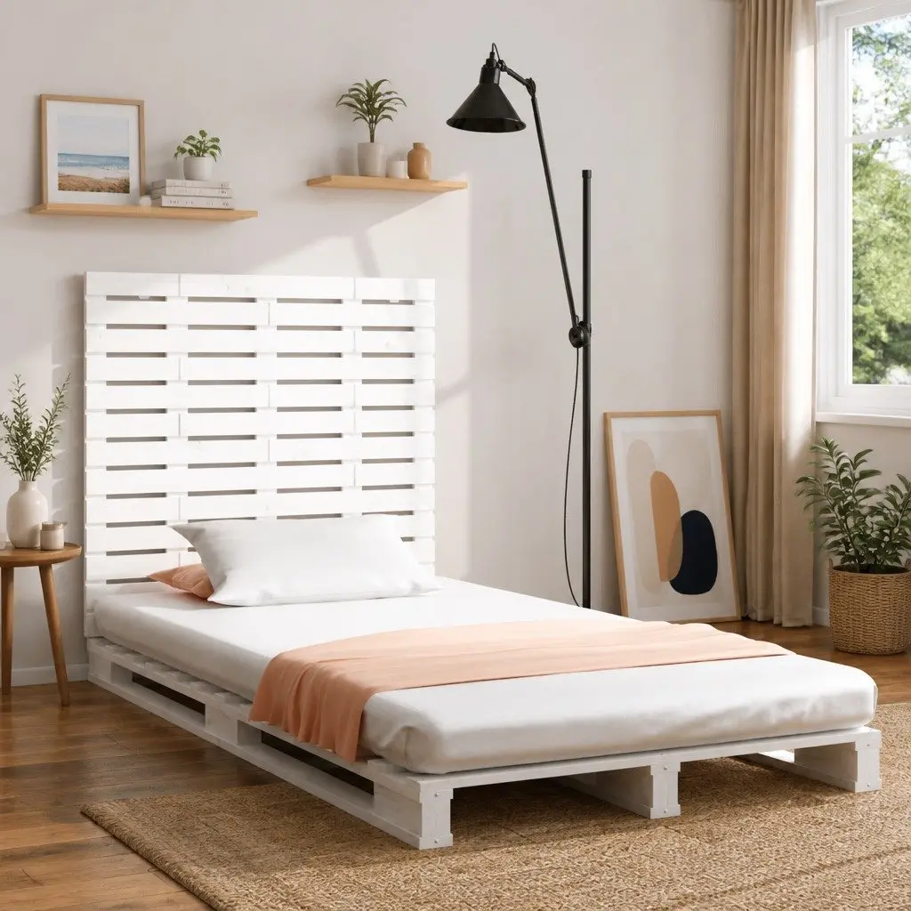 Wall Headboard Bedroom 96cm White Solid Pine Wood