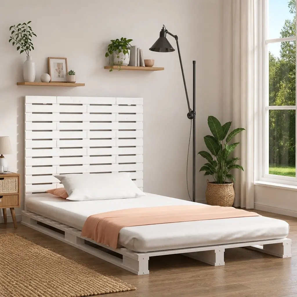 Wall Headboard Bedroom 141cm White Solid Pine Wood
