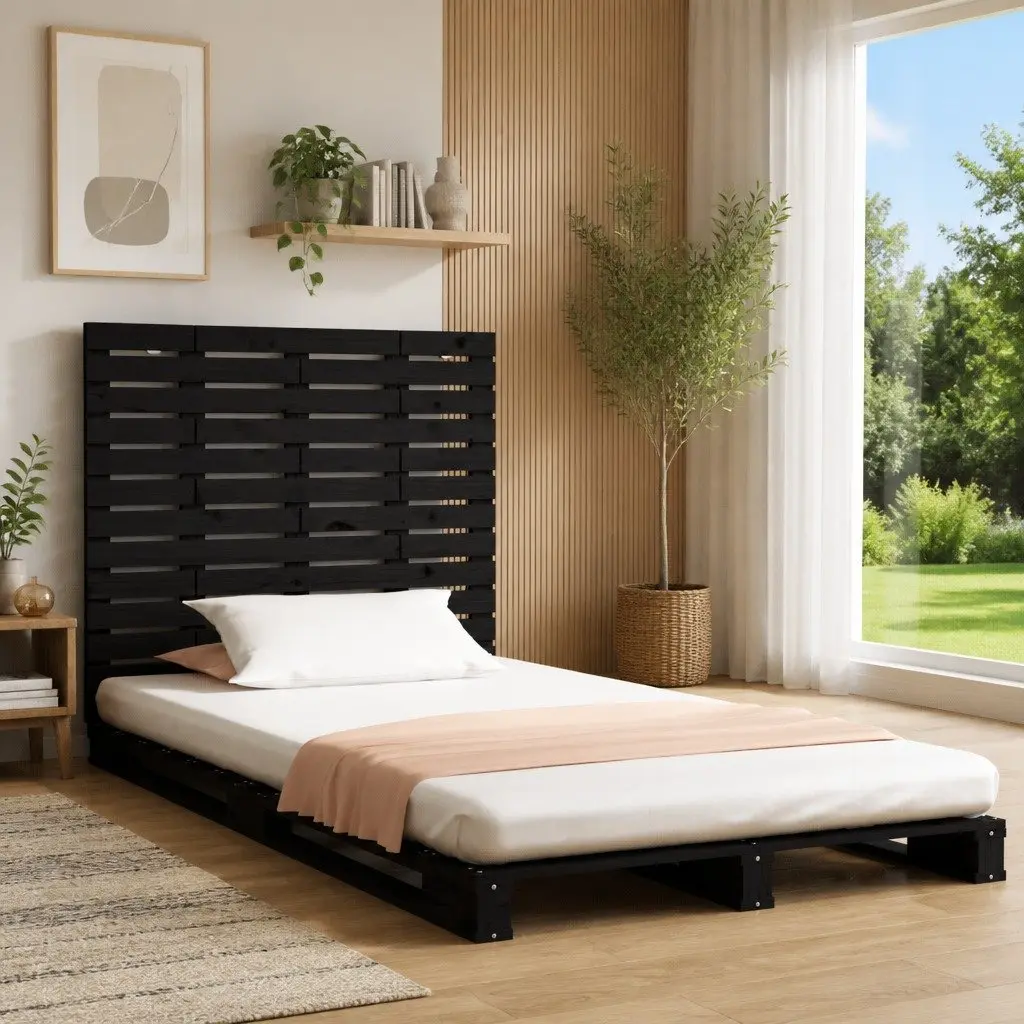 Wall Headboard Black 141cm Solid Pine Wood Bedroom