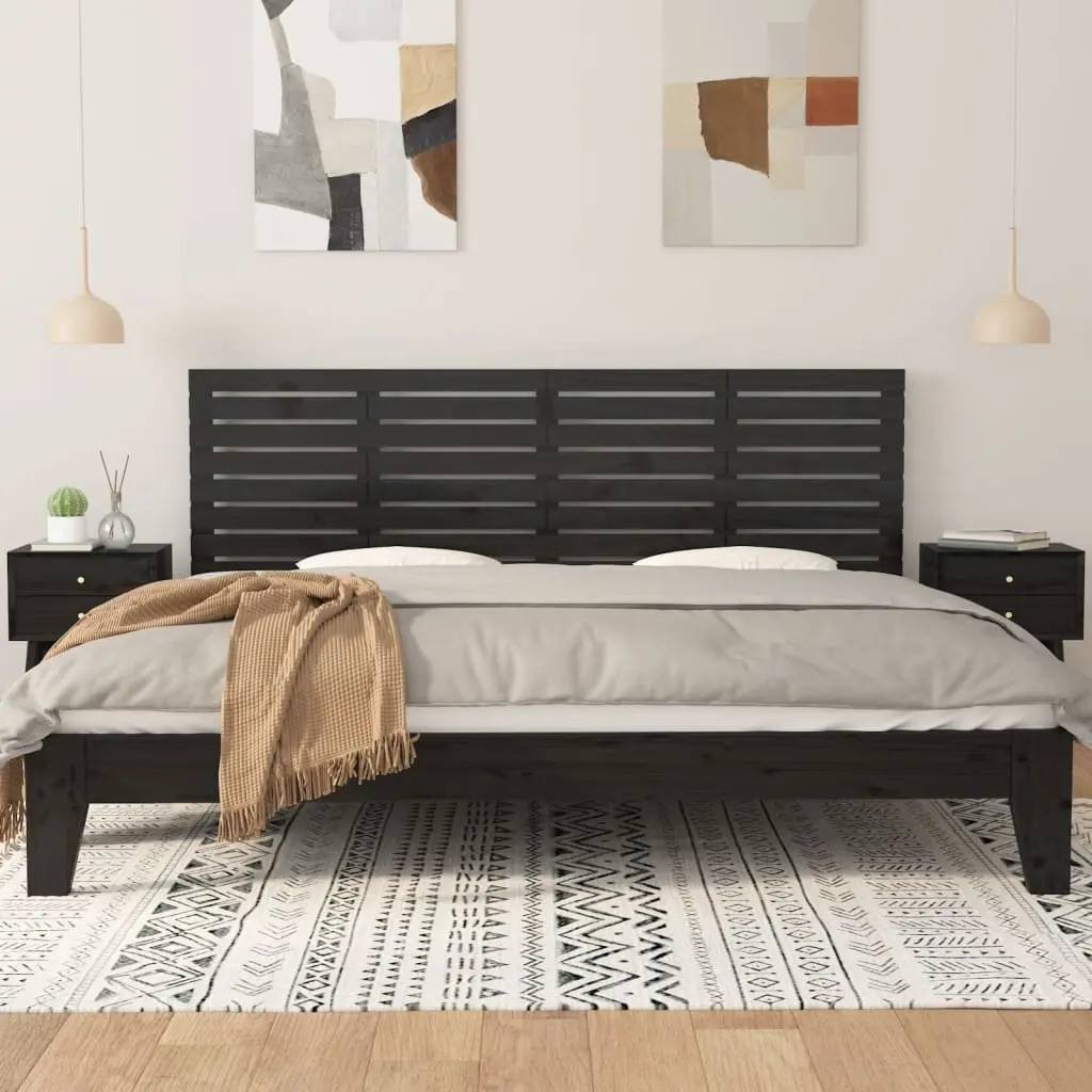 Black Wall-Mounted Headboard 186 cm Solid Pine Wood Bedroom Bed Support