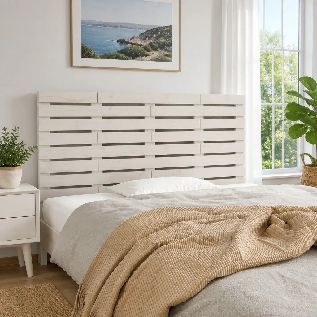 Wall Headboard Bedroom 141cm White Solid Pine Wood