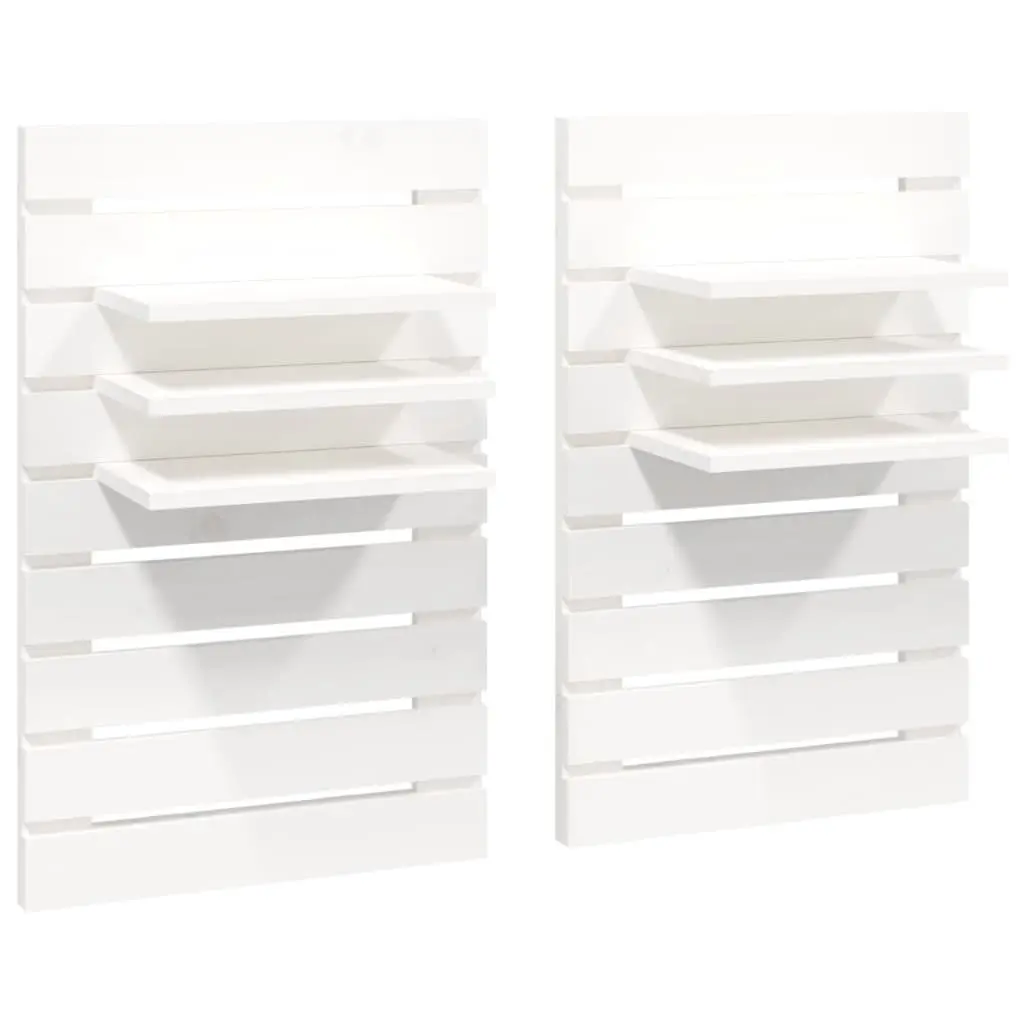 Wall-mounted Bedside Shelves 2 pcs White Solid Pine Wood Storage Display