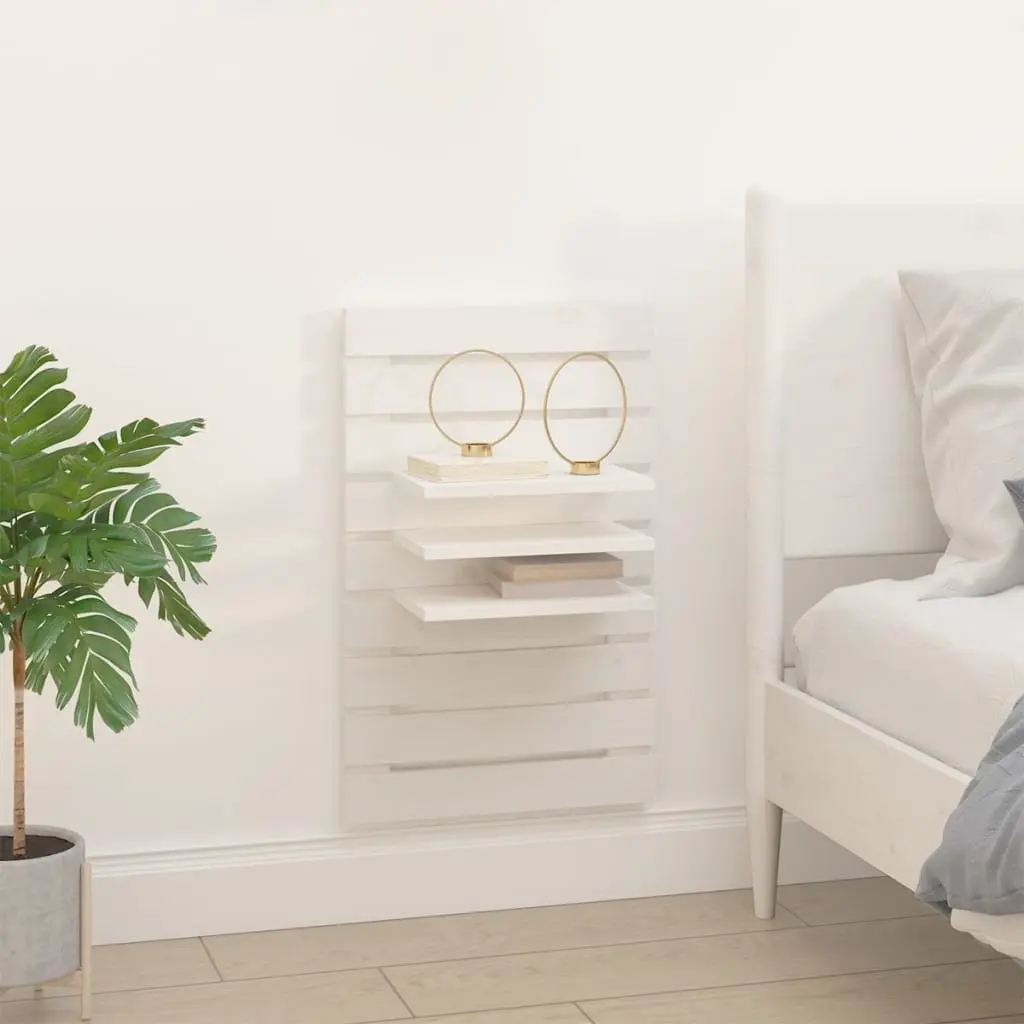 Wall-mounted Bedside Shelves 2 pcs White Solid Pine Wood Storage Display