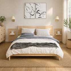 Wall-mounted Bedside Shelves - Solid Pine, Brown Finish, 2 pcs