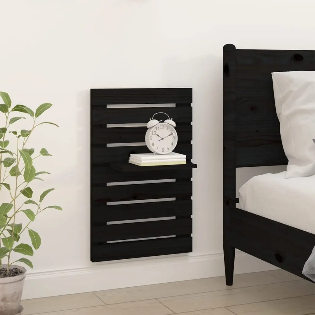 Wall-mounted Bedside Shelves 2 pcs Black Solid Pine Wood Storage Display