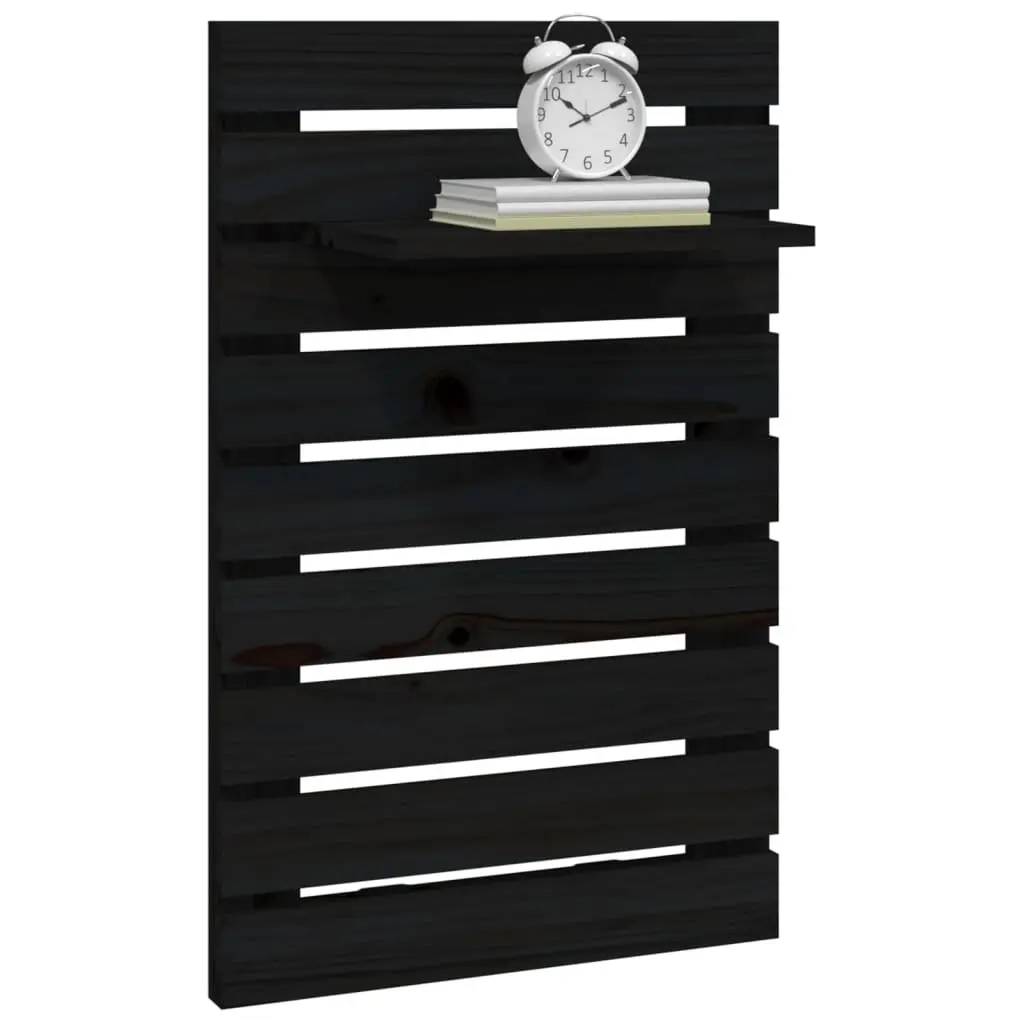 Wall-mounted Bedside Shelves 2 pcs Black Solid Pine Wood Storage Display