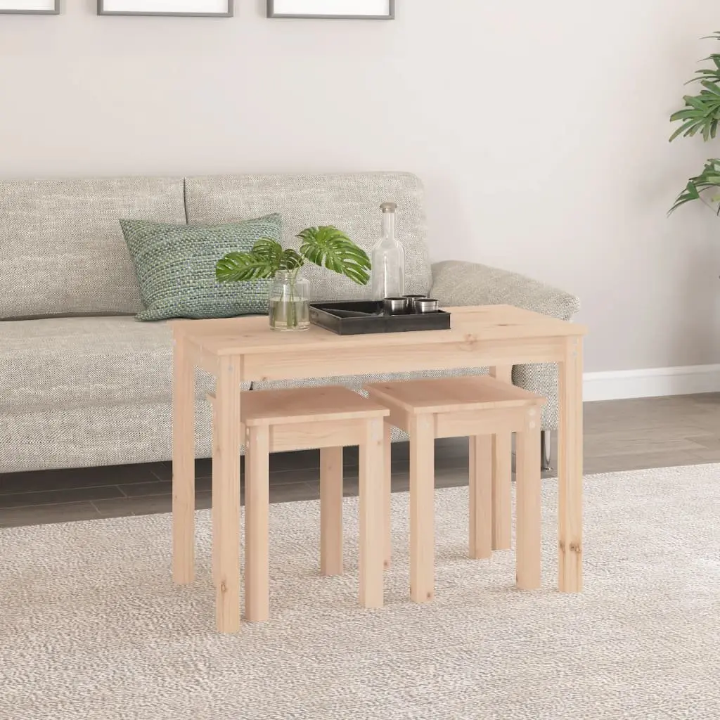 Nesting Tables Set of 3 Pine Wood Brown Living Room Bedroom