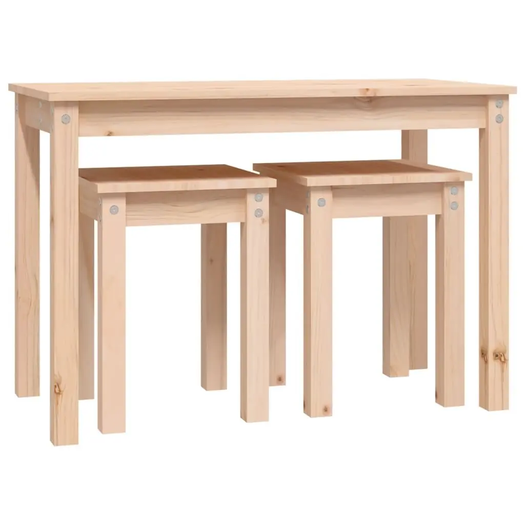 Nesting Tables Set of 3 Pine Wood Brown Living Room Bedroom