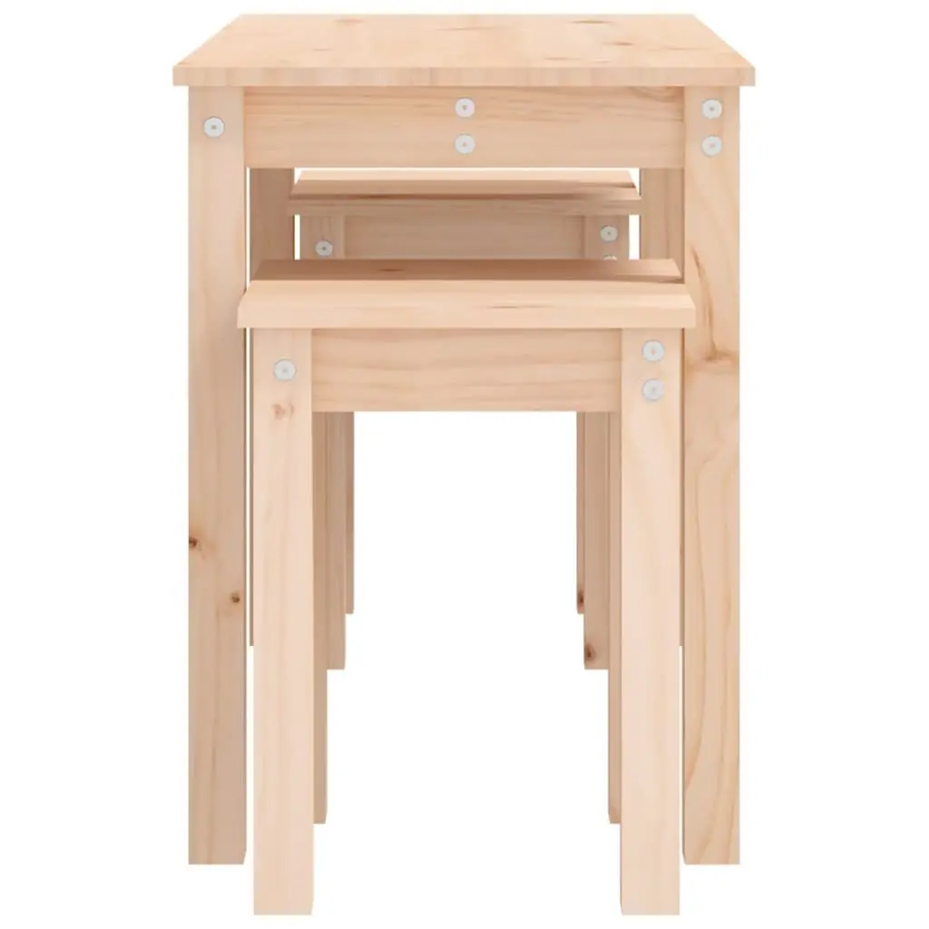 Nesting Tables Set of 3 Pine Wood Brown Living Room Bedroom