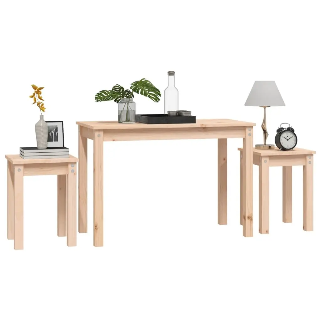 Nesting Tables Set of 3 Pine Wood Brown Living Room Bedroom