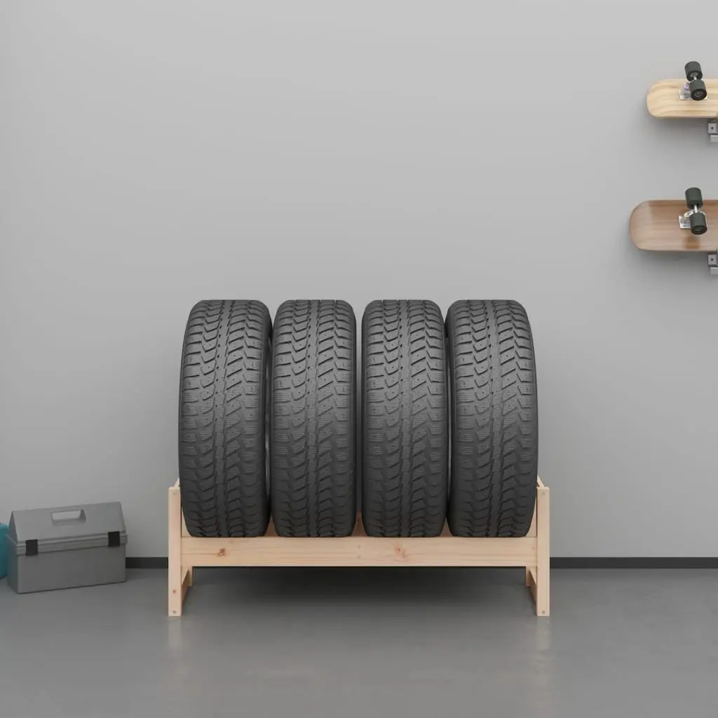 Tire Rack Storage Shelf Garage Workshop Solid Wood 120x40x40cm