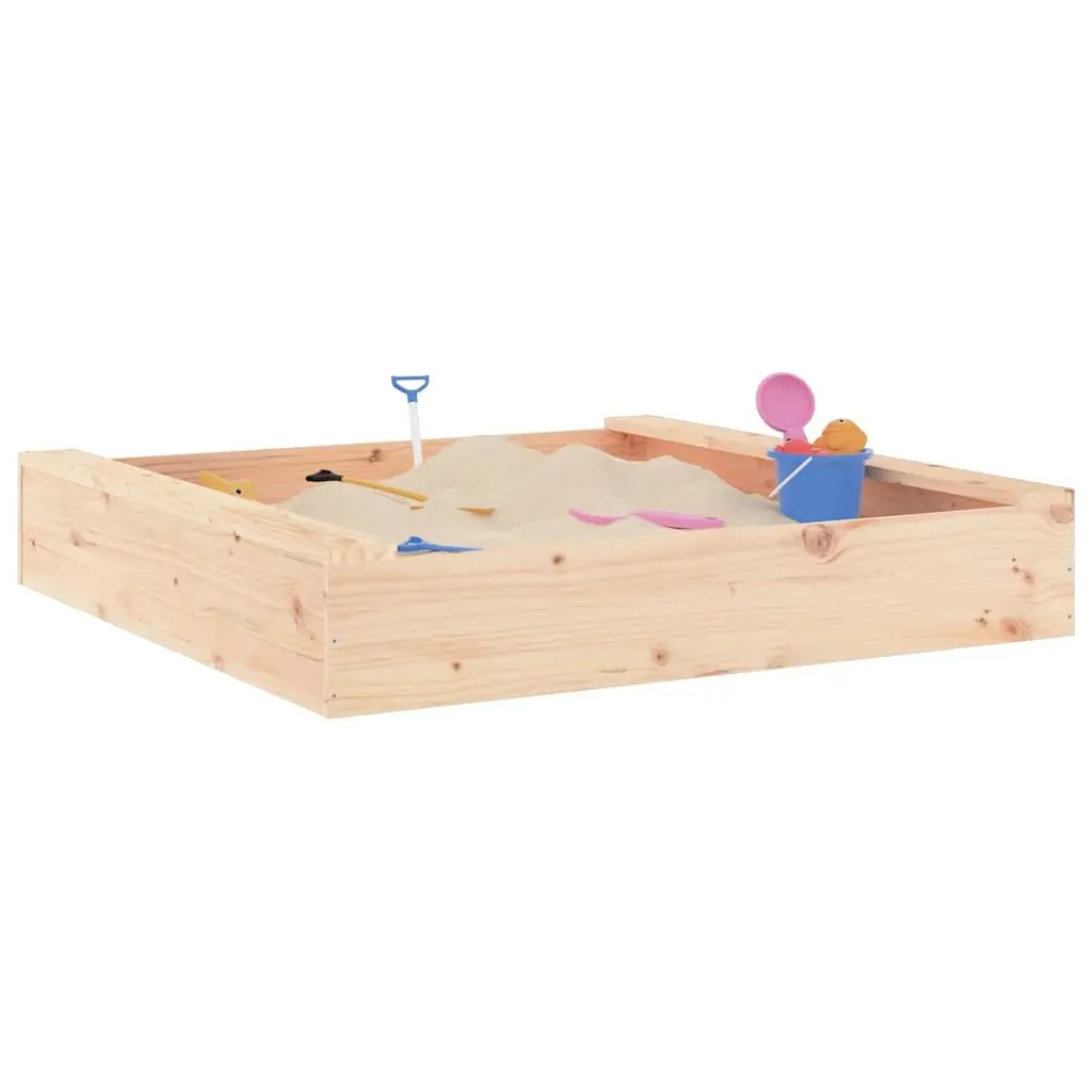 Square Wooden Sandbox Made of Solid Pine with Seats