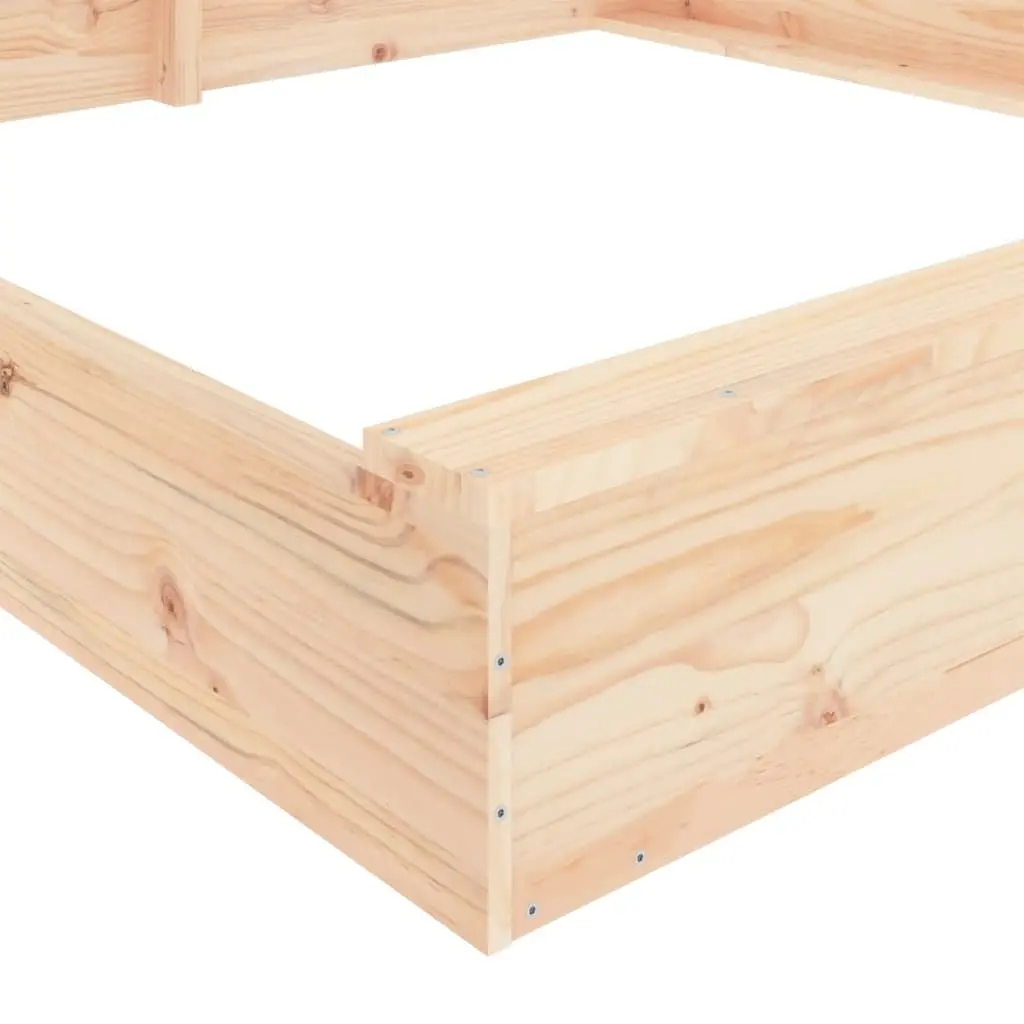 Wooden Sandbox with Seats Square Solid Pine Wood Outdoor Play Equipment