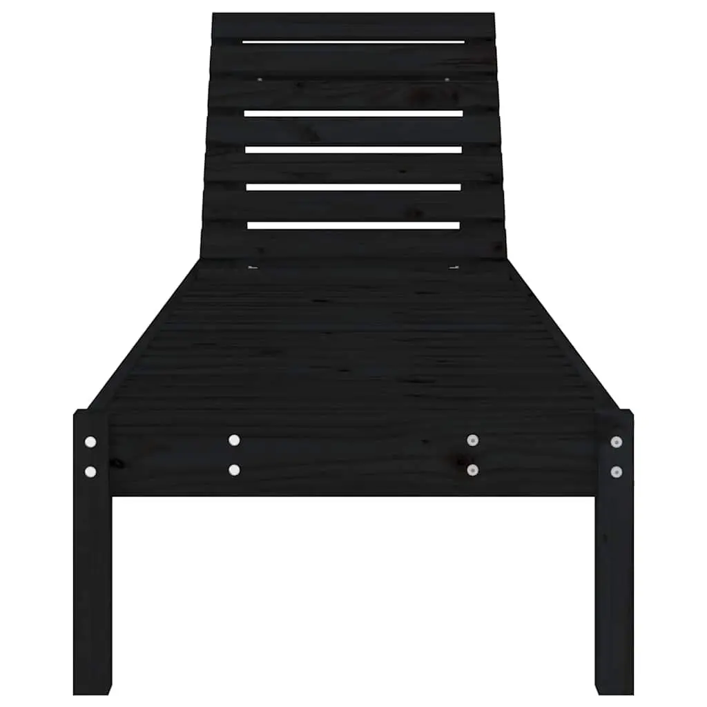 Sun Loungers 2 pcs Black Solid Wood Outdoor Garden Patio Reclining Chair