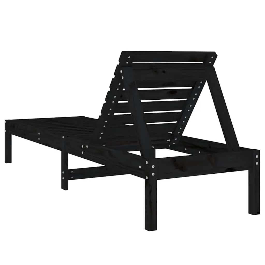 Sun Loungers 2 pcs Black Solid Wood Outdoor Garden Patio Reclining Chair
