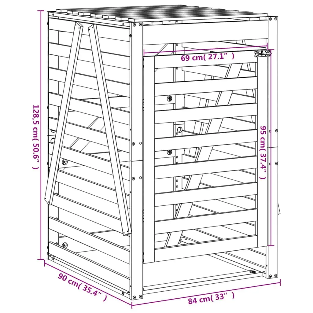 Wheelie Bin Storage Enclosure for Garden Solid Pine Wood Brown 84W x 90D x 128.5H cm