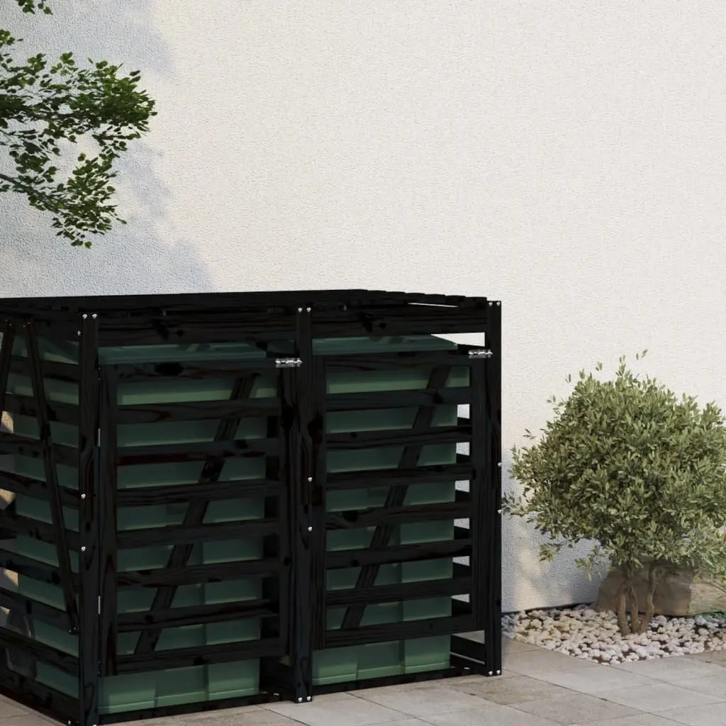 Wheelie Bin Storage Extension Outdoor Garden Solid Pine Wood Black