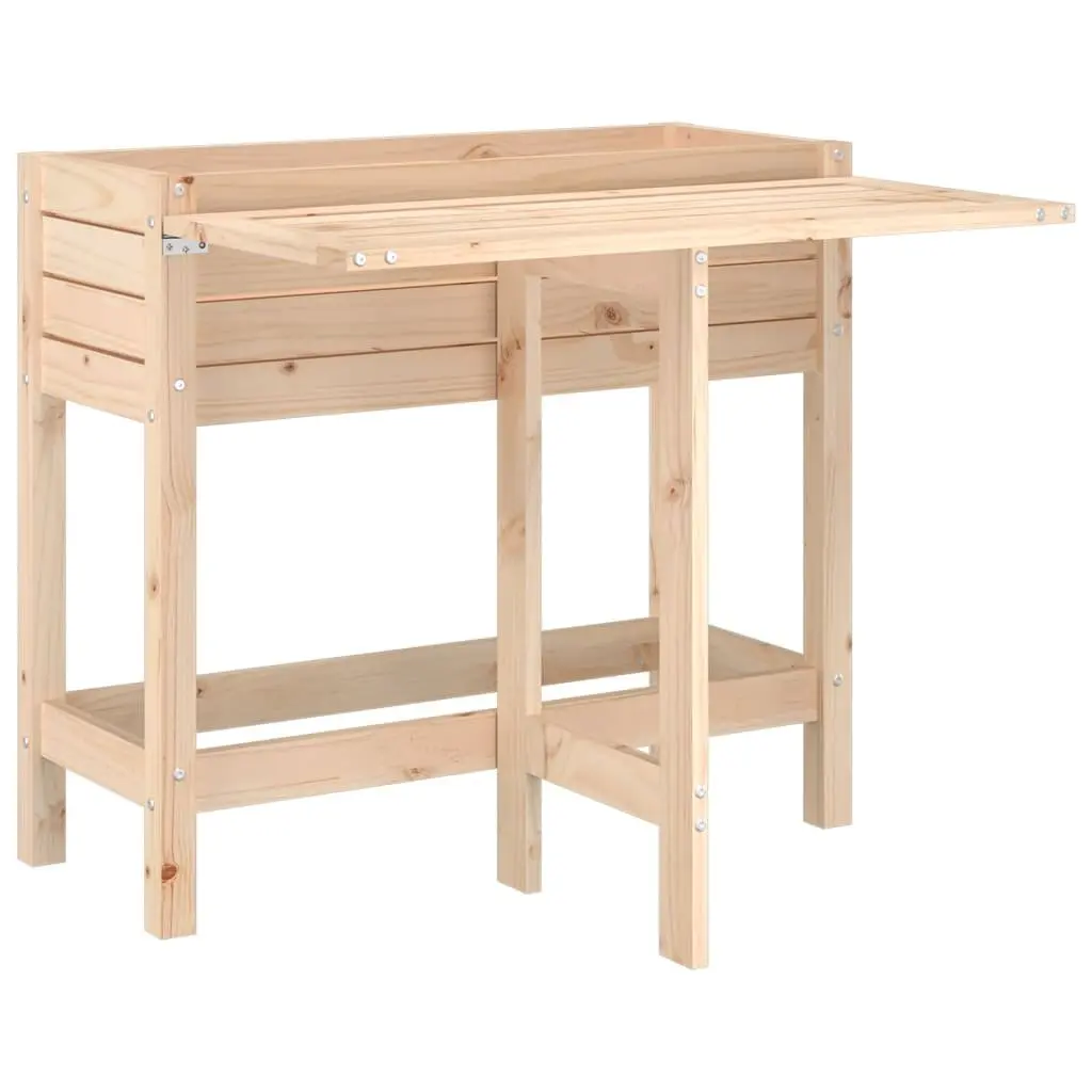 Garden Planter with Folding Tabletop Solid Wood Pine Brown Elevated Raised