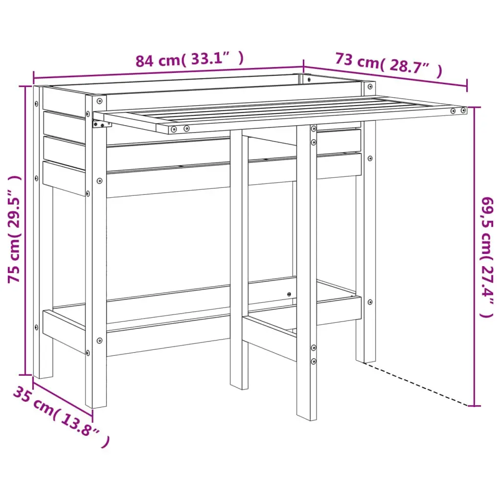 Garden Planter with Folding Tabletop Solid Wood Pine Brown Elevated Raised