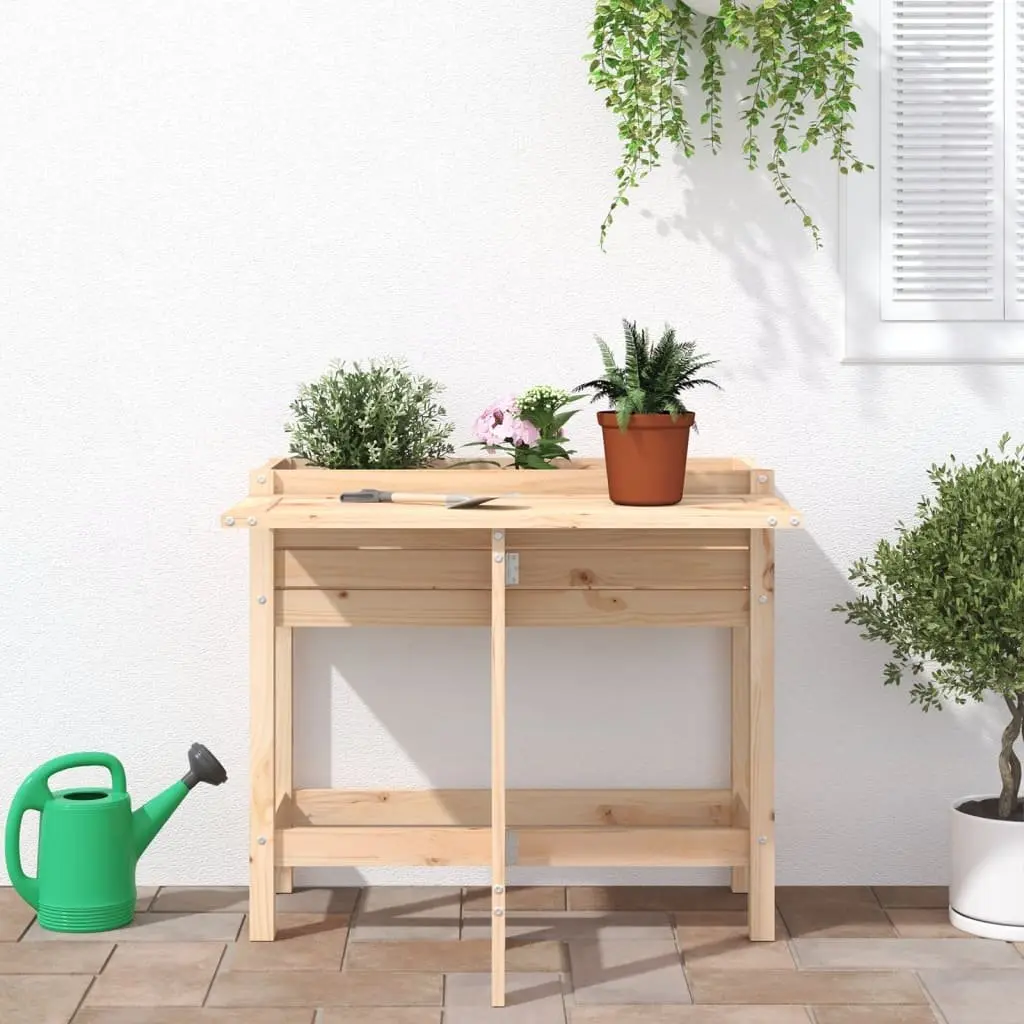 Garden Planter with Folding Tabletop Solid Wood Pine Brown Elevated Raised