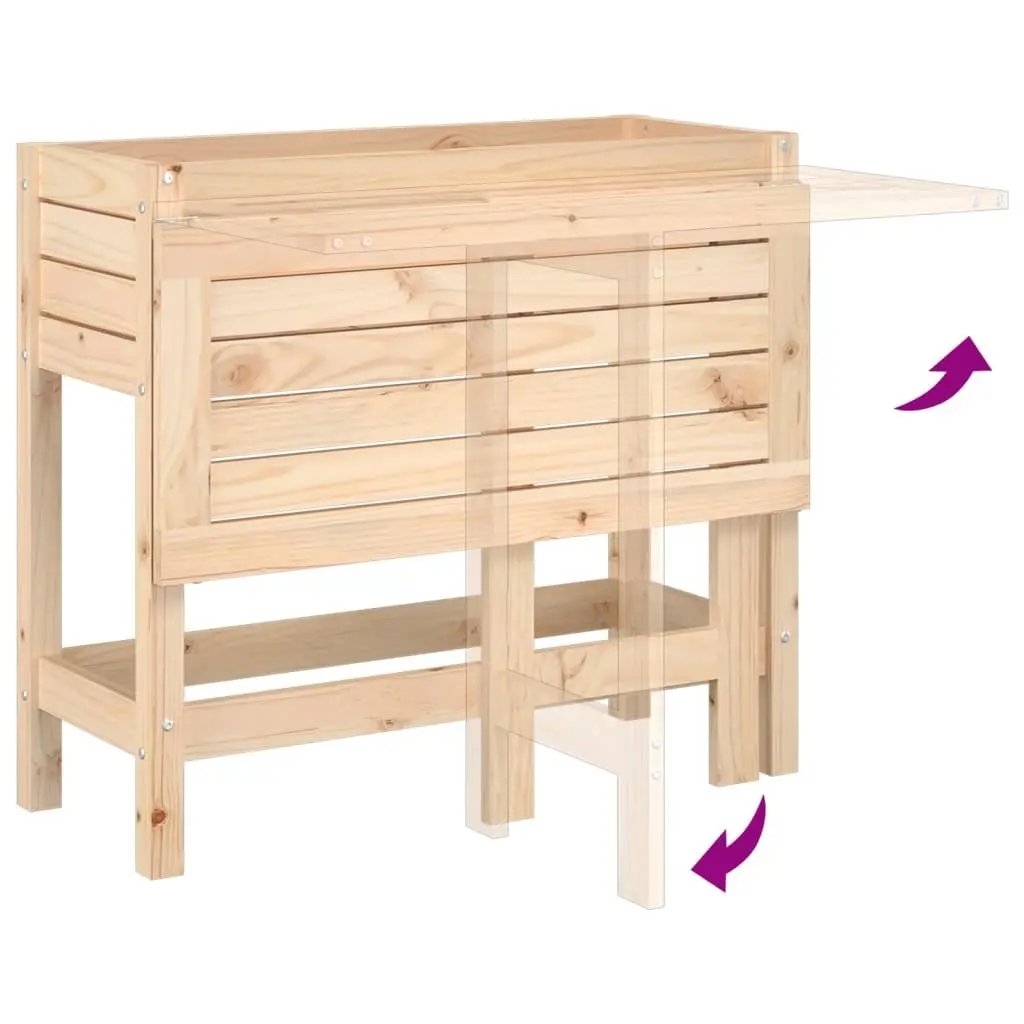 Garden Planter with Folding Tabletop Solid Wood Pine Brown Elevated Raised