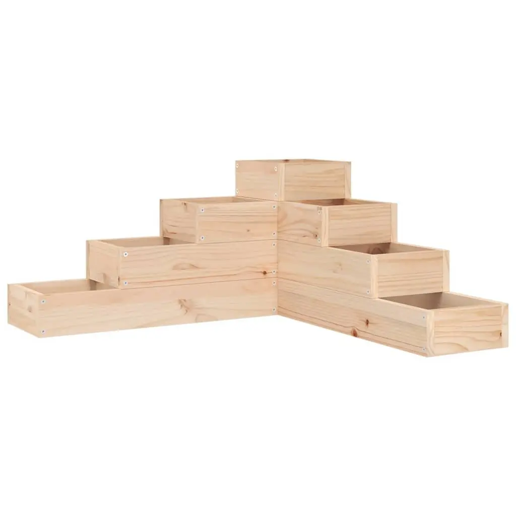 Garden Planter L-Shaped 4-Tier Wooden Flower Plant Box Outdoor Patio Deck