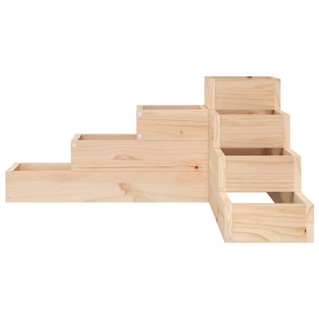 Garden Planter L-Shaped 4-Tier Wooden Flower Plant Box Outdoor Patio Deck
