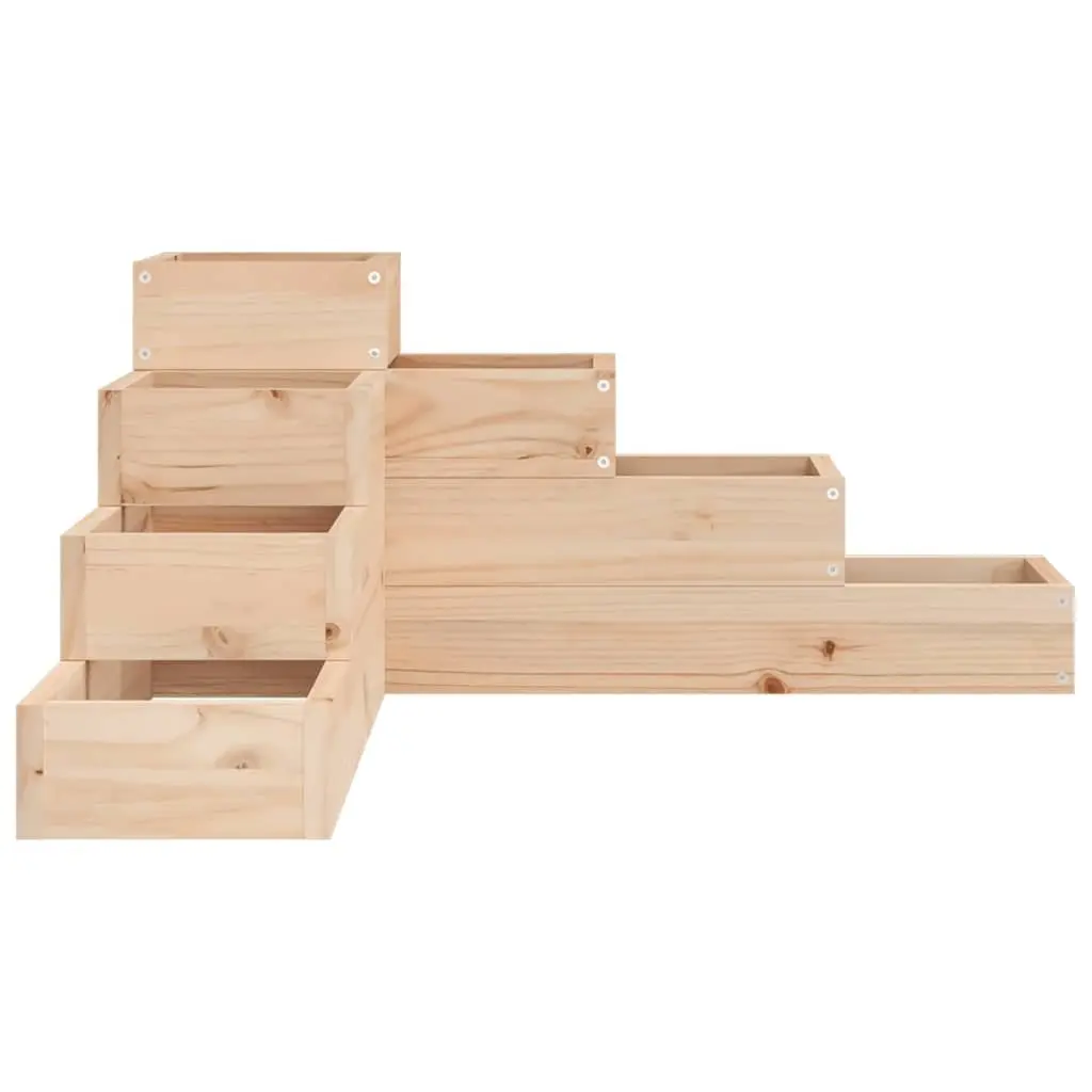 Garden Planter L-Shaped 4-Tier Wooden Flower Plant Box Outdoor Patio Deck