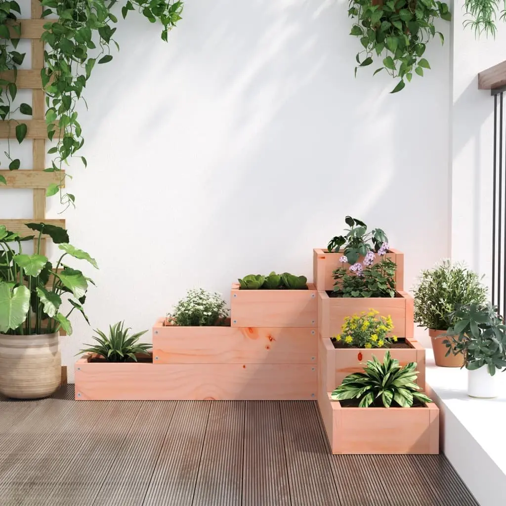 4-Tier Wooden Garden Planter L-Shape Outdoor Raised Bed