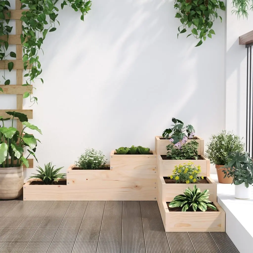Garden Planter 4-Tier Wooden Outdoor Flower Plant Pot Corner Balcony Deck
