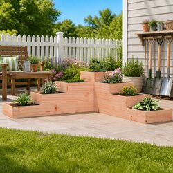 4-Tier Wooden Garden Planter Corner L-Shaped Outdoor Raised Bed Flower Pot Box