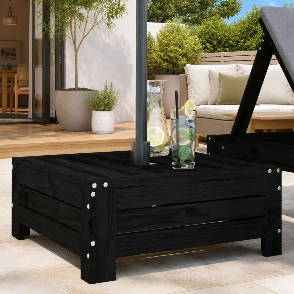 Wooden Parasol Base Cover Outdoor Umbrella Stand Side Table Black Solid Pine