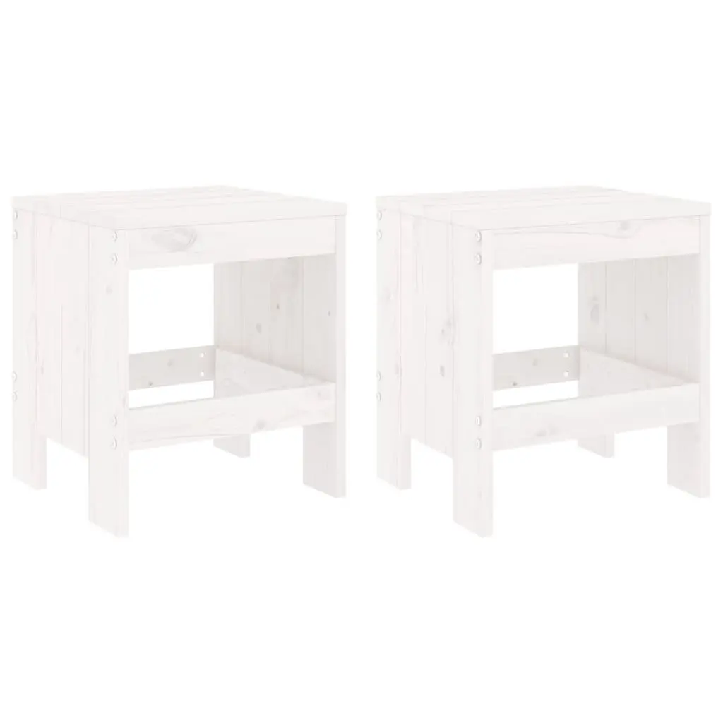 Outdoor Garden Stools 2 pcs White Solid Wood Pine Patio Seating Footrest