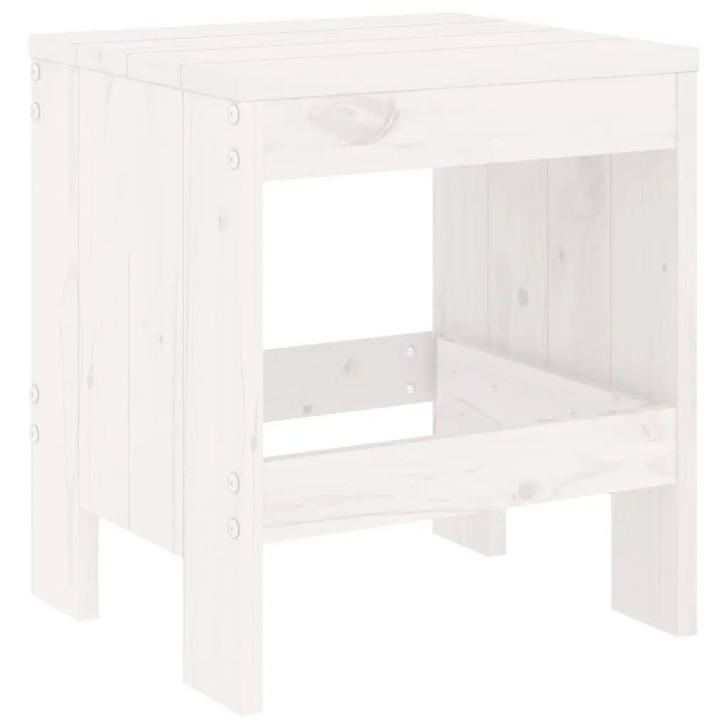Outdoor Garden Stools 2 pcs White Solid Wood Pine Patio Seating Footrest