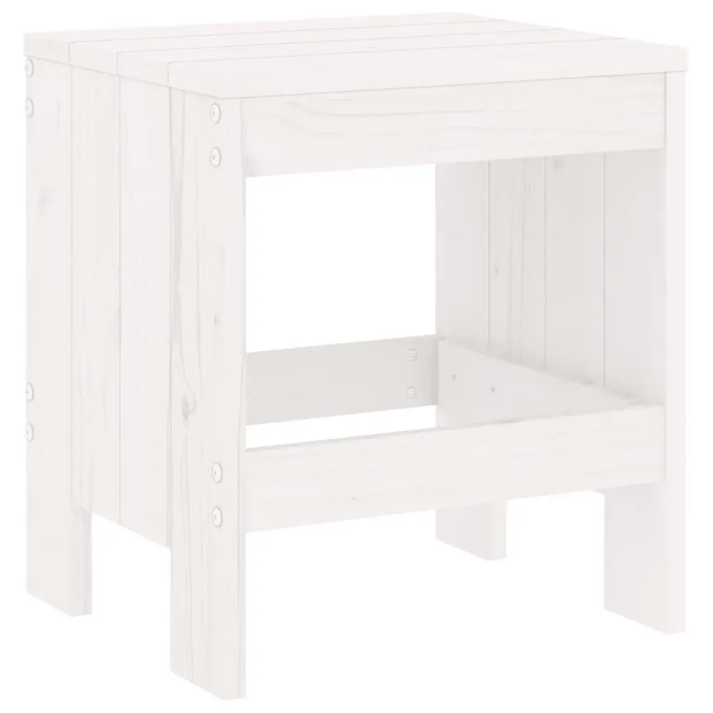 Outdoor Garden Stools 2 pcs White Solid Wood Pine Patio Seating Footrest
