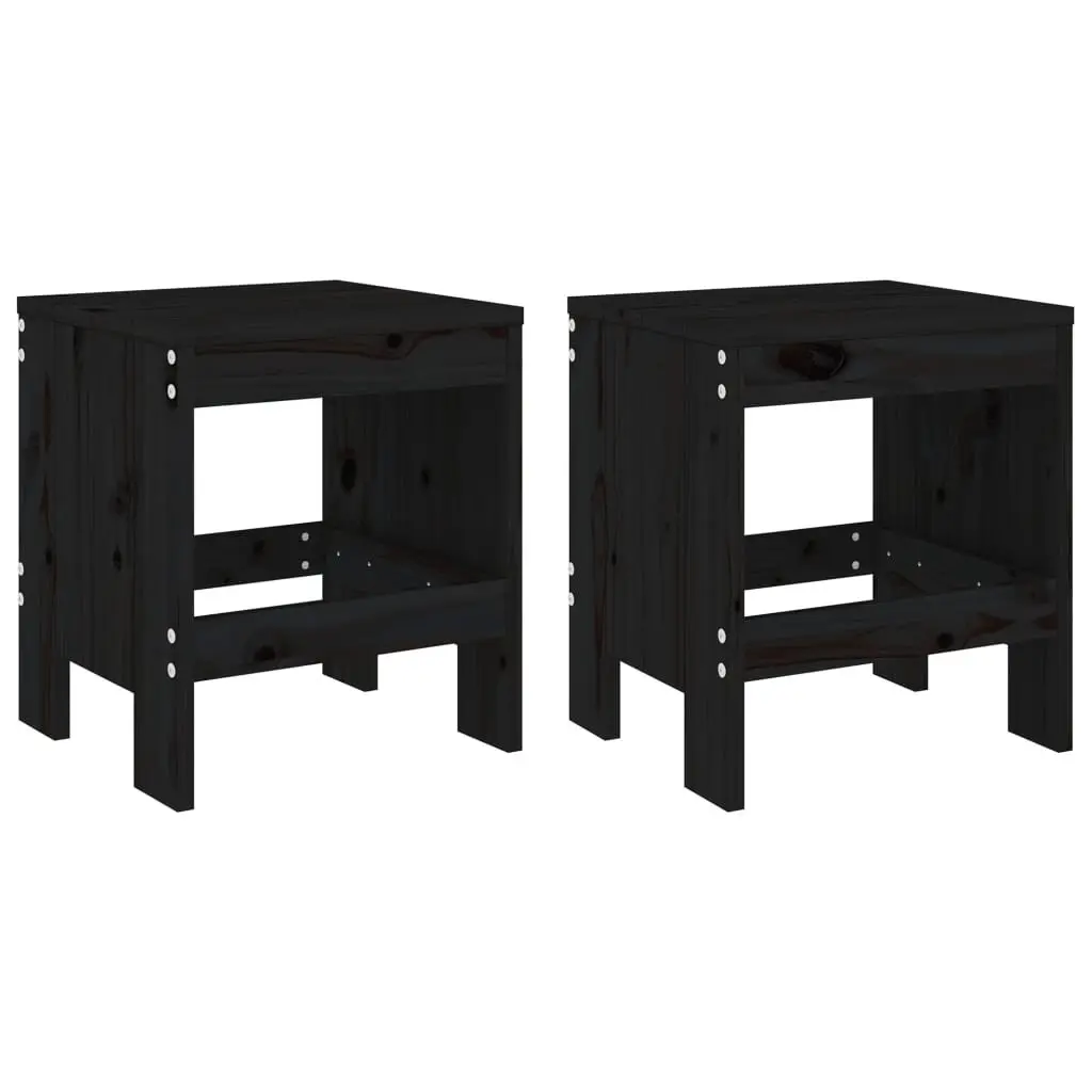 Outdoor Garden Stools 2 pcs Black Solid Pine Wood Backless Patio Seating