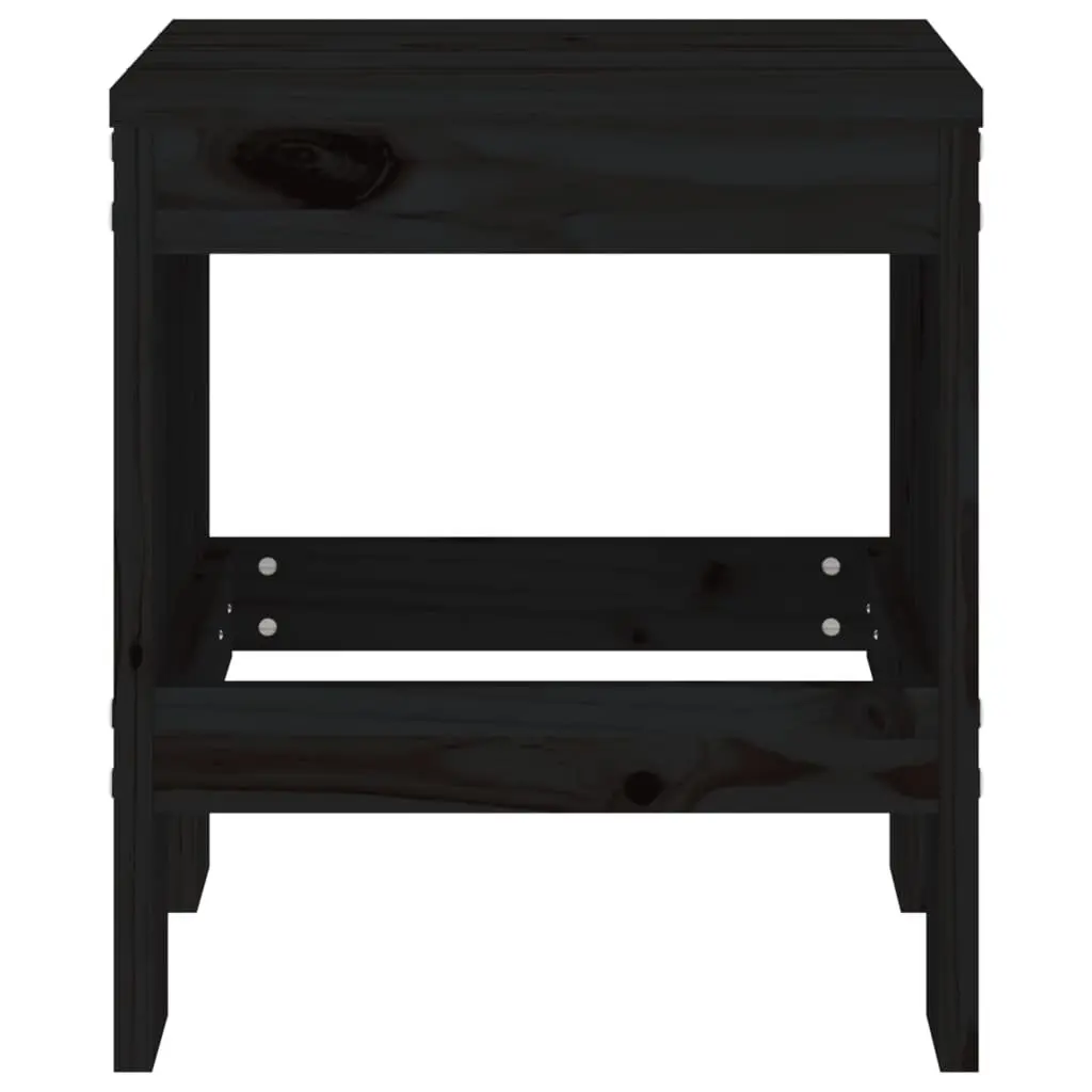 Outdoor Garden Stools 2 pcs Black Solid Pine Wood Backless Patio Seating