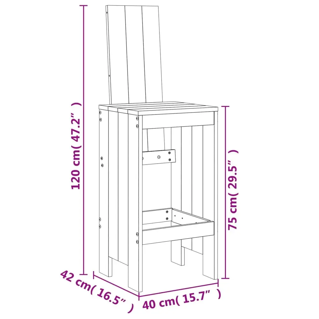 Bar Stools 2 pcs White Solid Wood Pine Seat Height 75 cm