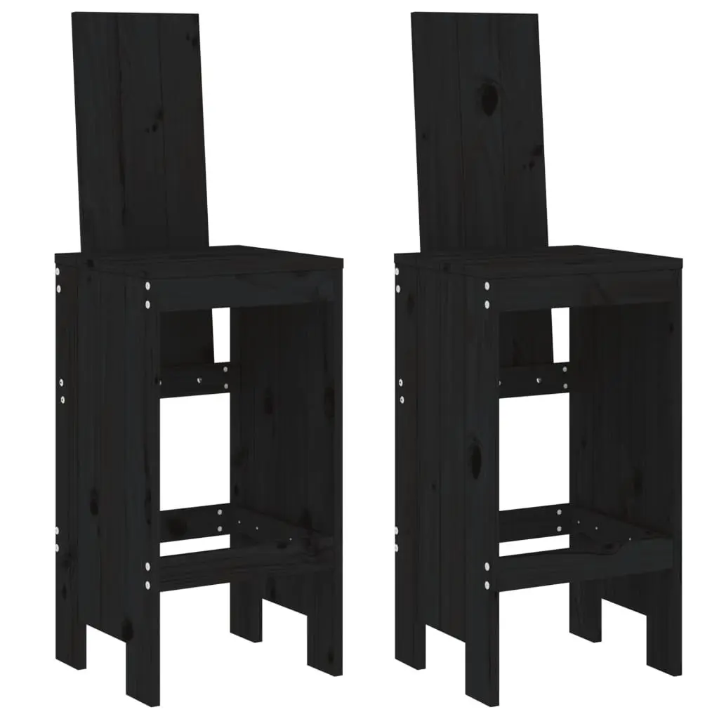 Bar Stools Outdoor 2 Piece Black Solid Pine Wood 40x42x120 cm