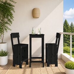 Set of 2 Black Solid Pine Bar Stools with Dimensions
