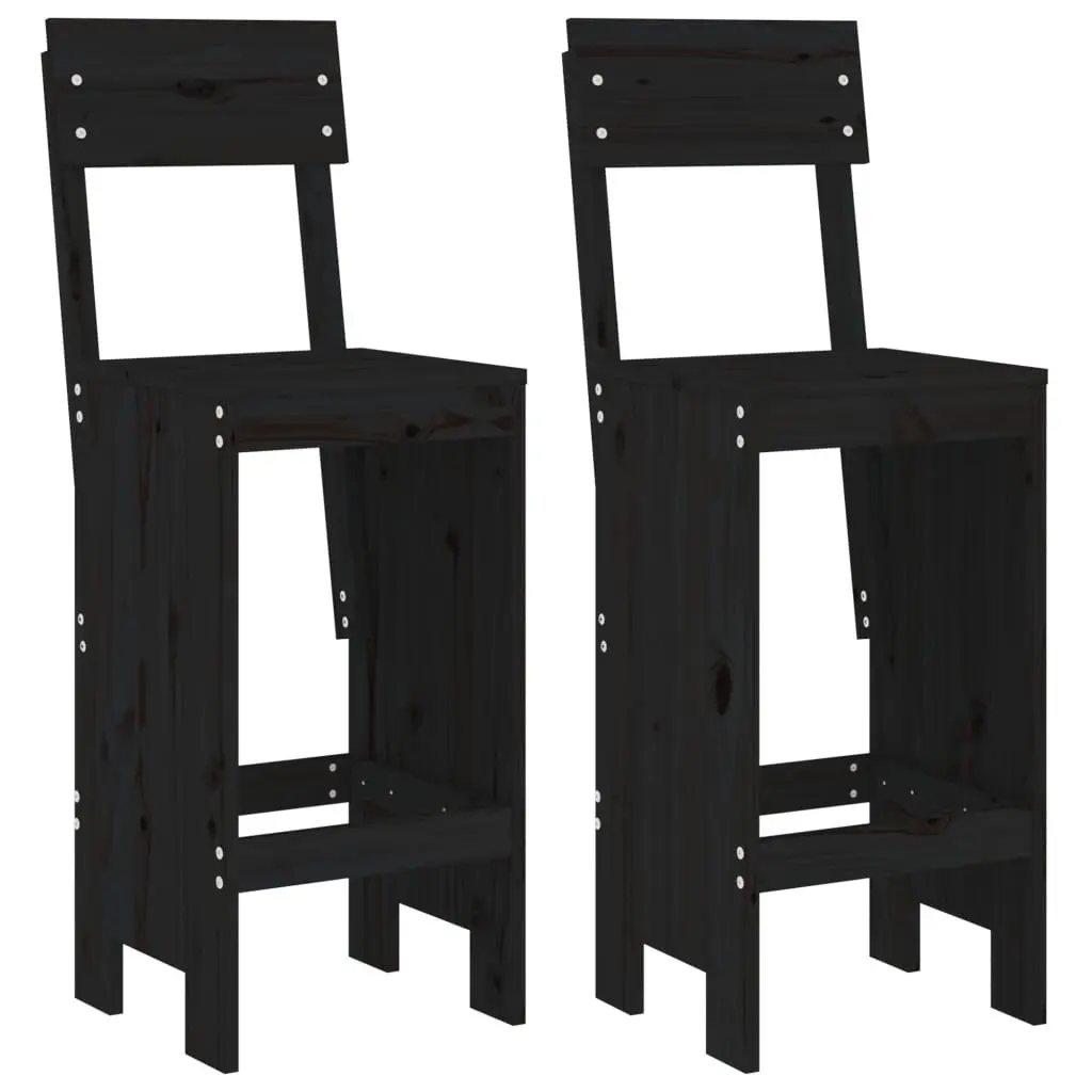 Bar Stools 2pcs Black Solid Pine Wood 40x48.5x115.5cm Patio Balcony Chairs