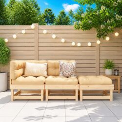 3 Piece Modular Garden Lounge Set: Solid Pine Wood, Brown